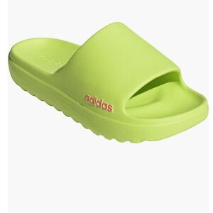 Adidas Adilette Lumia Neon Green Slides with Pink Logo